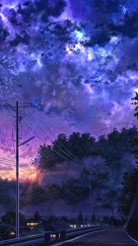 Phong cảnh anime với bầu trời đầy sắc màu